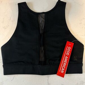 Good American NWT Size 1/Small Pintuck Mesh Performance Black Sports Bra